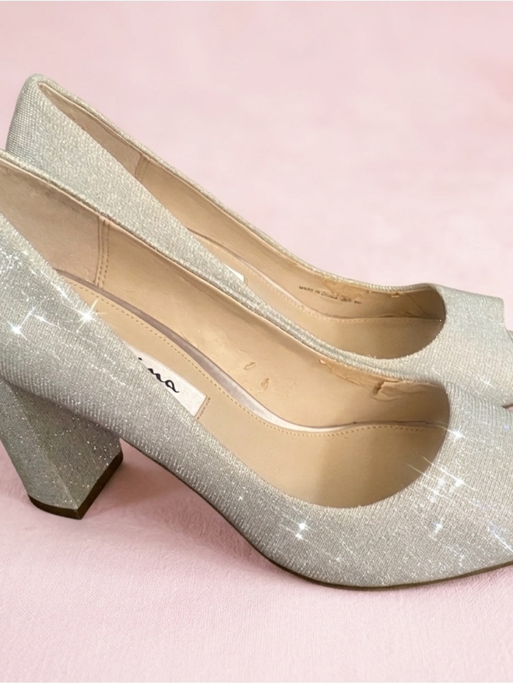 Nina Silver Glitter Block Heel Pumps